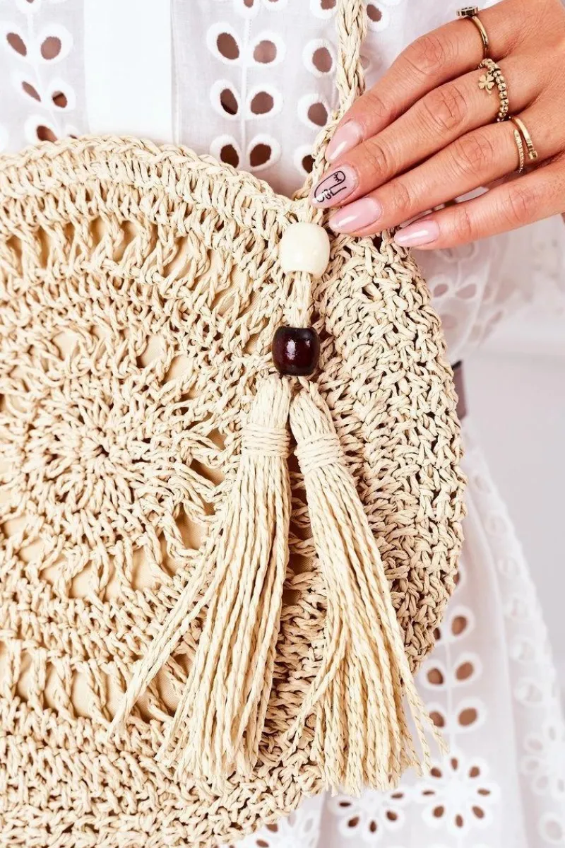 Best Boto Pleciona Okrągła Torebka Boho BRUNO ROSSI Beżowa