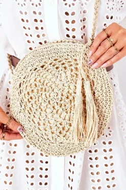 Torebki Plażowe|Torebki Klasyczne>Boto Pleciona Okrągła Torebka Boho BRUNO ROSSI Beżowa