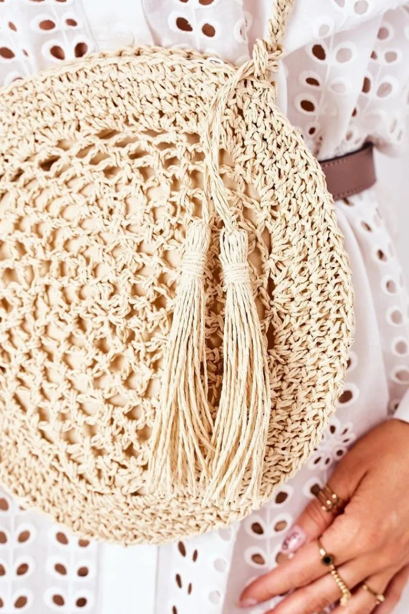 Torebki Plażowe|Torebki Klasyczne>Boto Pleciona Okrągła Torebka Boho BRUNO ROSSI Beżowa