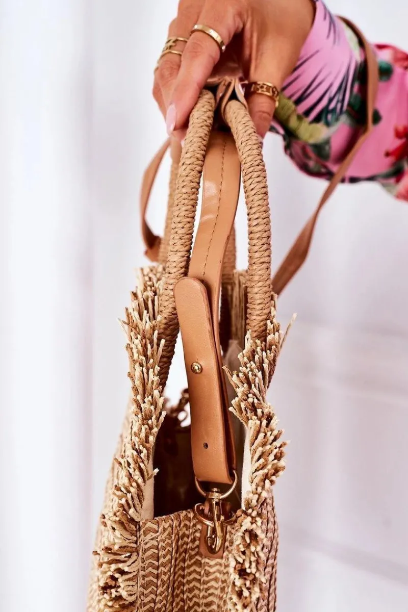 Torebki Plażowe|Torebki Klasyczne>Boto Pleciona Okrągła Torebka Boho BRUNO ROSSI Beżowa