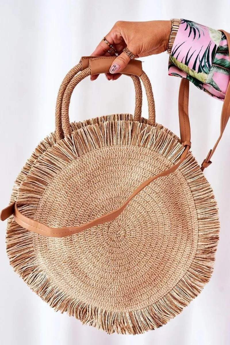 Torebki Plażowe|Torebki Klasyczne>Boto Pleciona Okrągła Torebka Boho BRUNO ROSSI Beżowa