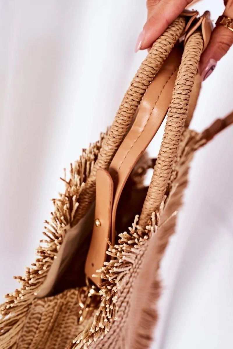 Torebki Plażowe|Torebki Klasyczne>Boto Pleciona Okrągła Torebka Boho BRUNO ROSSI Beżowa