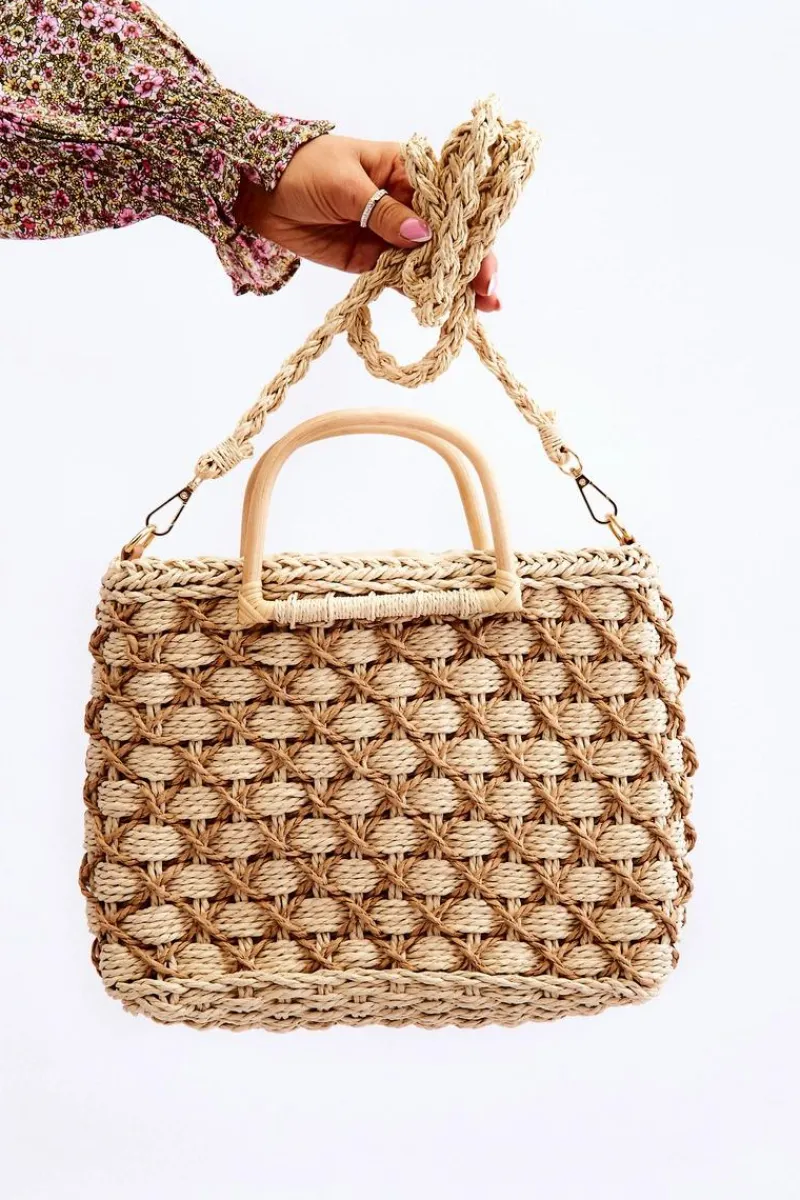 Clearance Boto Pleciona Sztywna Torebka Listonoszka Jasnobeżowa