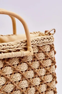 Clearance Boto Pleciona Sztywna Torebka Listonoszka Jasnobeżowa