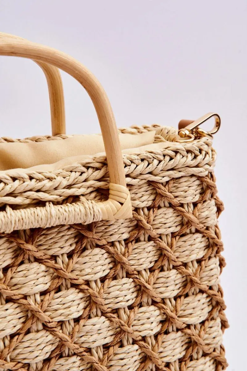 Clearance Boto Pleciona Sztywna Torebka Listonoszka Jasnobeżowa