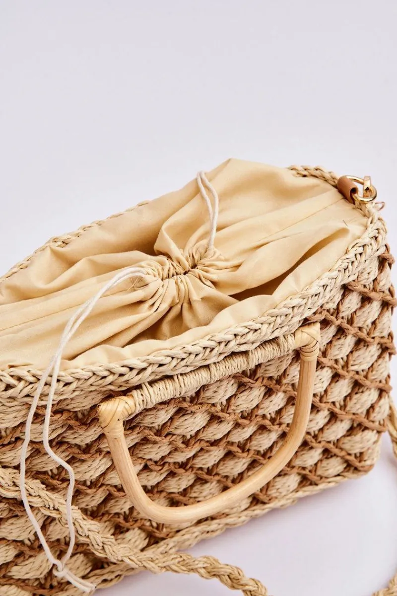 Clearance Boto Pleciona Sztywna Torebka Listonoszka Jasnobeżowa