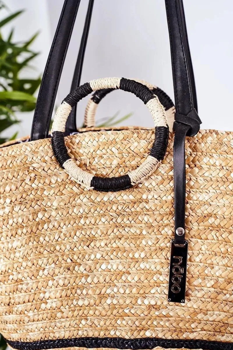 Torebki Plażowe|Torebki Nobo>Nobo Pleciona Torebka Kosz Na Plażę XK0370 Beżowo-Czarna