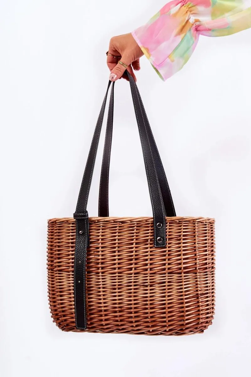 Discount Pleciona Torebka Koszyczek XM0050 Beżowo-Czarna Torebki Plażowe|Torebki Nobo