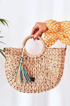 Discount Pleciona Torebka Koszyczek XK0490 Beżowa Torebki Plażowe|Torebki Nobo