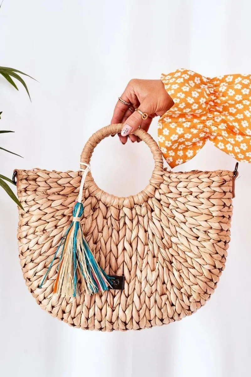 Discount Pleciona Torebka Koszyczek XK0490 Beżowa Torebki Plażowe|Torebki Nobo