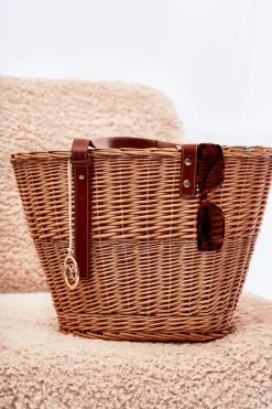 Online Pleciona Torebka Koszyczek XM0040 Beżowa Torebki Plażowe|Torebki Nobo