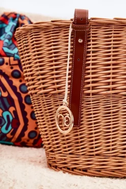 Online Pleciona Torebka Koszyczek XM0040 Beżowa Torebki Plażowe|Torebki Nobo