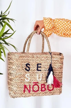 Outlet Nobo Pleciona Torebka Shopper Na Plażę XK0410 Beżowa