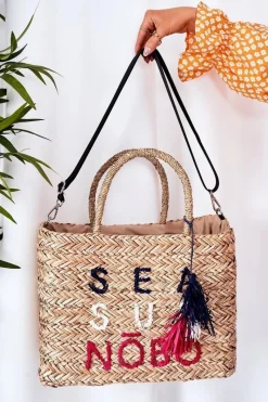 Outlet Nobo Pleciona Torebka Shopper Na Plażę XK0410 Beżowa