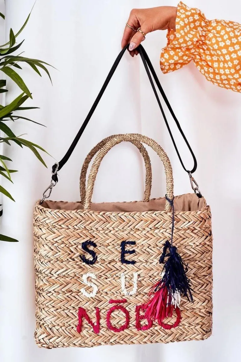 Outlet Nobo Pleciona Torebka Shopper Na Plażę XK0410 Beżowa
