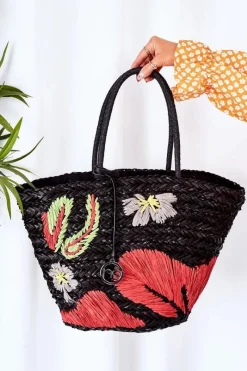 Clearance Nobo Pleciona Torebka Shopper Na Plażę XK0300 Czarna