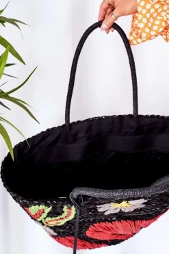 Clearance Nobo Pleciona Torebka Shopper Na Plażę XK0300 Czarna