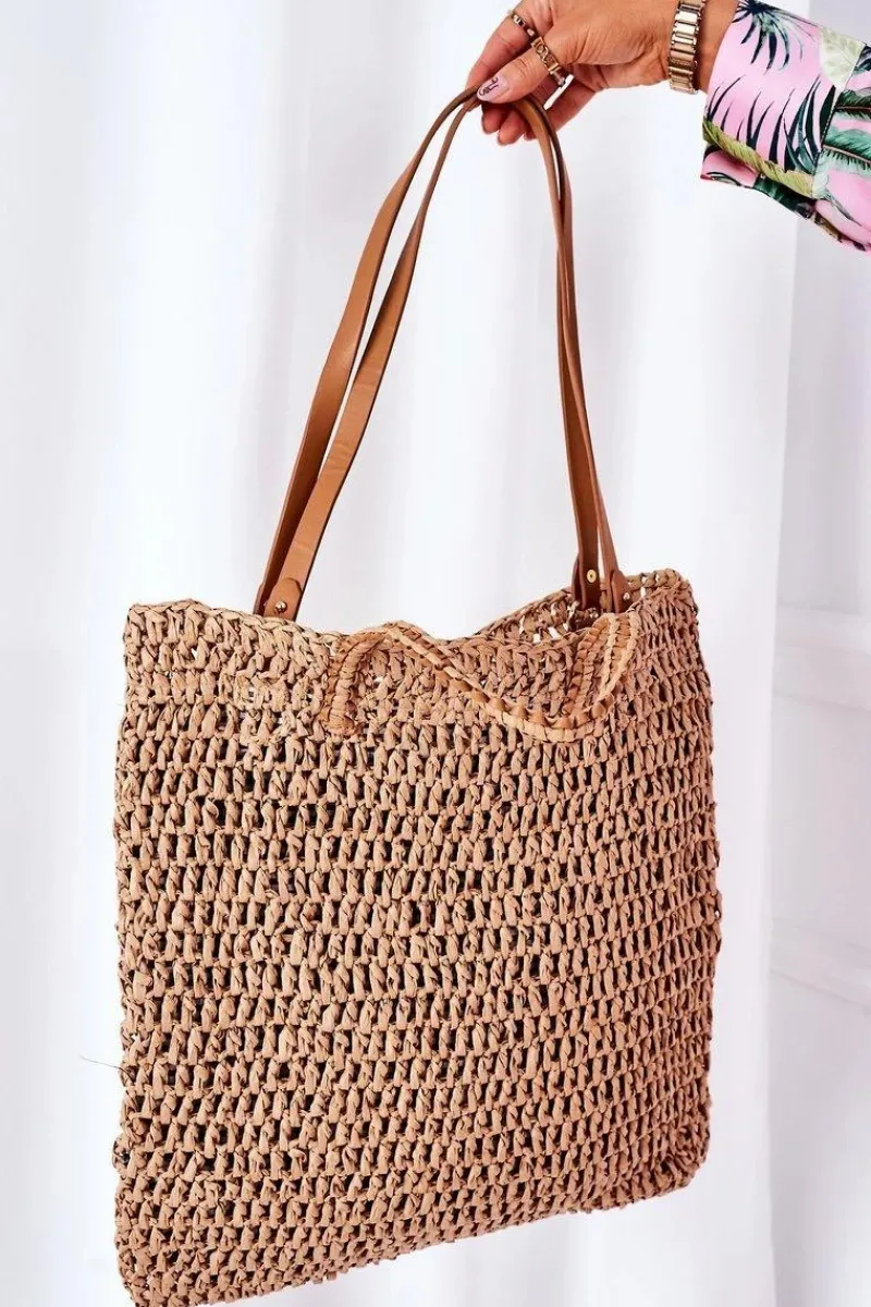 Torebki Plażowe|Torebki Klasyczne>Boto Pleciona Torebka Shopper BRUNO ROSSI Camel