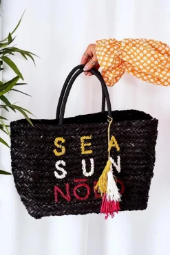 Sale Nobo Pleciona Torebka Shopper Na Plażę XK0410 Czarna
