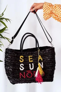 Sale Nobo Pleciona Torebka Shopper Na Plażę XK0410 Czarna