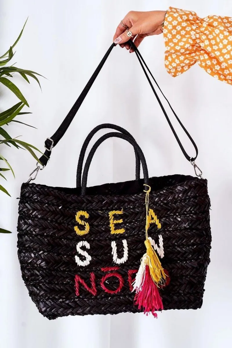 Sale Nobo Pleciona Torebka Shopper Na Plażę XK0410 Czarna