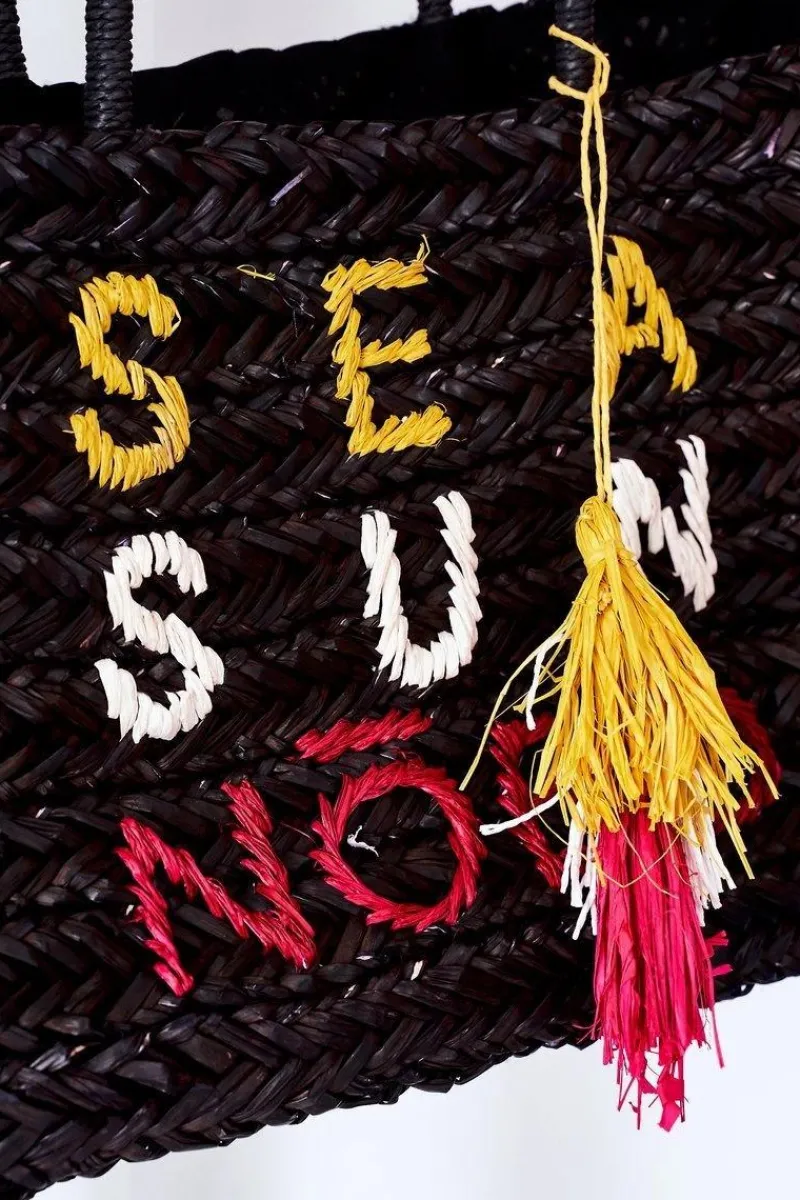 Sale Nobo Pleciona Torebka Shopper Na Plażę XK0410 Czarna