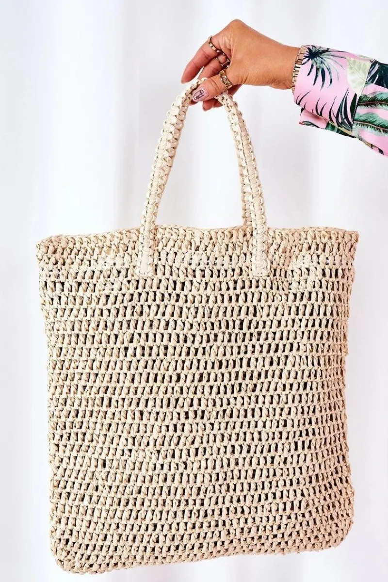 Best Pleciona Torebka Shopper BRUNO ROSSI Beżowa Torebki Plażowe|Torebki Klasyczne