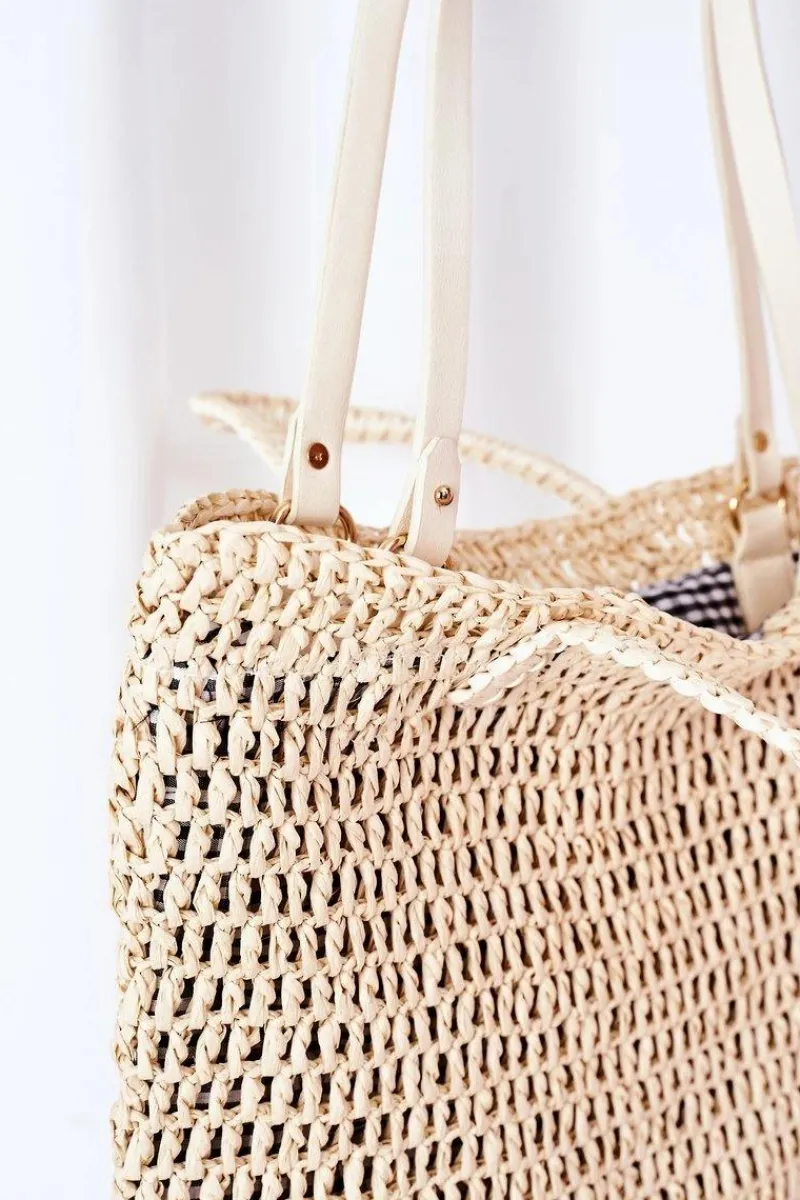 Best Pleciona Torebka Shopper BRUNO ROSSI Beżowa Torebki Plażowe|Torebki Klasyczne