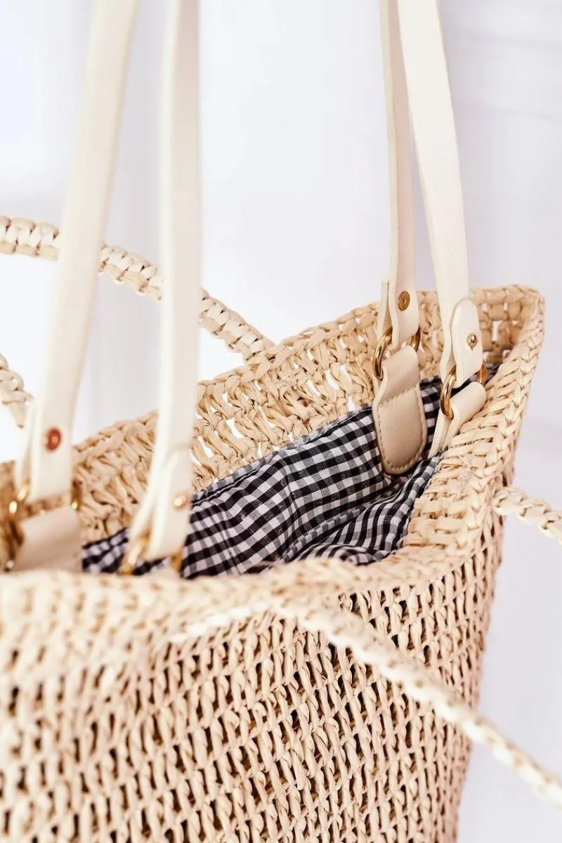 Best Pleciona Torebka Shopper BRUNO ROSSI Beżowa Torebki Plażowe|Torebki Klasyczne