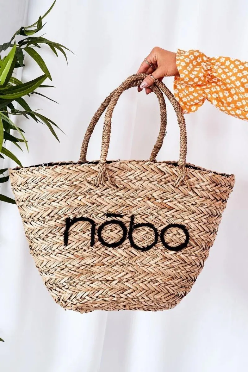 Best Pleciona Torebka Shopper Na Plażę XK0340 Beżowo-Czarna Torebki Plażowe|Torebki Nobo