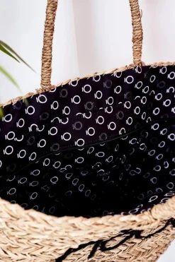 Best Pleciona Torebka Shopper Na Plażę XK0340 Beżowo-Czarna Torebki Plażowe|Torebki Nobo