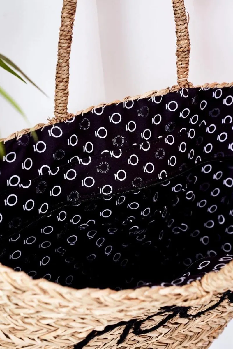 Best Pleciona Torebka Shopper Na Plażę XK0340 Beżowo-Czarna Torebki Plażowe|Torebki Nobo