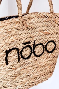 Best Pleciona Torebka Shopper Na Plażę XK0340 Beżowo-Czarna Torebki Plażowe|Torebki Nobo