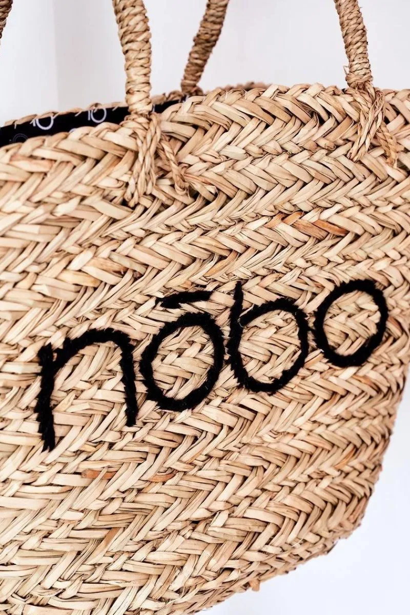 Best Pleciona Torebka Shopper Na Plażę XK0340 Beżowo-Czarna Torebki Plażowe|Torebki Nobo