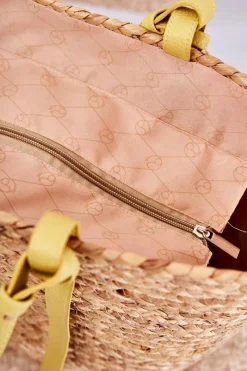 Nobo Pleciona Torebka Shopperka Na Plażę XM0090 Beżowo-Żółta