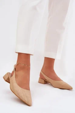 Sandały Na Obcasie>Boto Plecione Sandały Damskie Na Delikatnym Obcasie Beżowe Jorela