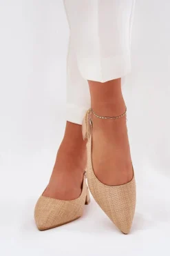 Sandały Na Obcasie>Boto Plecione Sandały Damskie Na Delikatnym Obcasie Beżowe Jorela