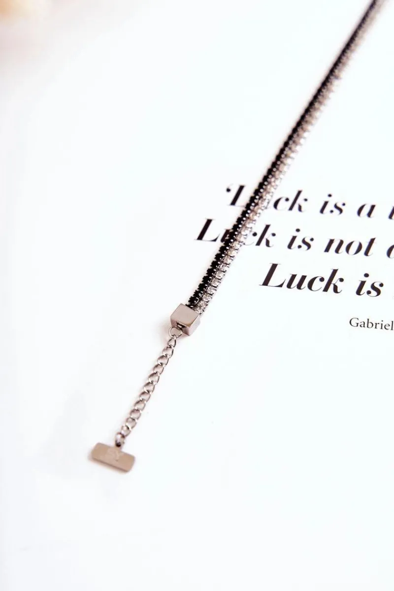 Sale Podwójna Bransoletka Damska Z Cyrkoniami Srebrno-Czarna Bransoletki