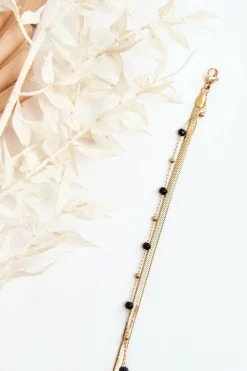 Best Glam Chic Podwójna Bransoletka Żmijka I Ankier Z Koralikami Złota