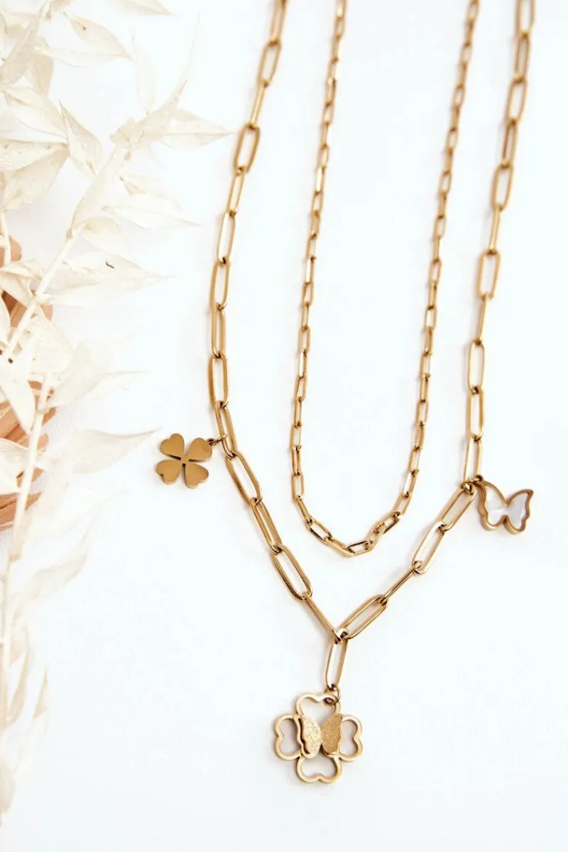 Best Podwójny Łańcuszek Z Koniczynami I Motylami Złoty Naszyjniki