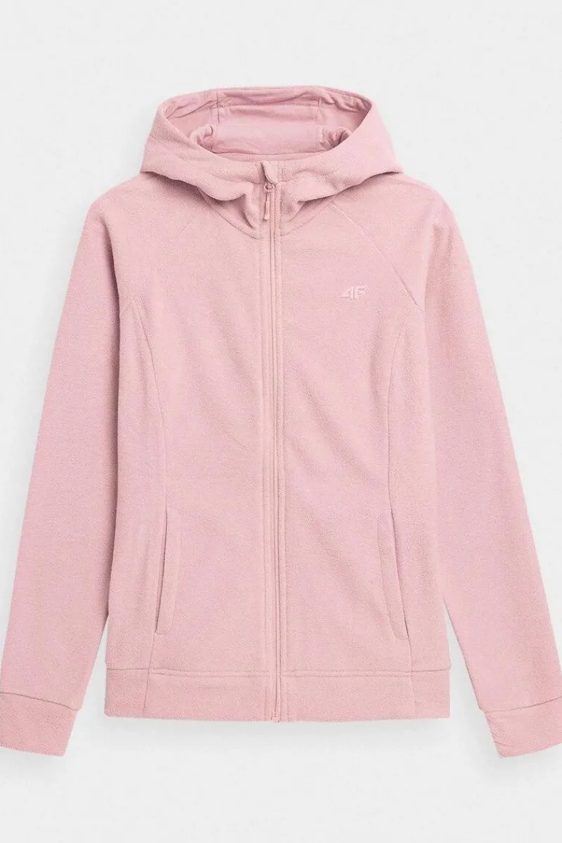 Bluzy Damskie|Odzież 4F>4F Polar Damski Z Kapturem AW23TFLEF147-65S Różowy