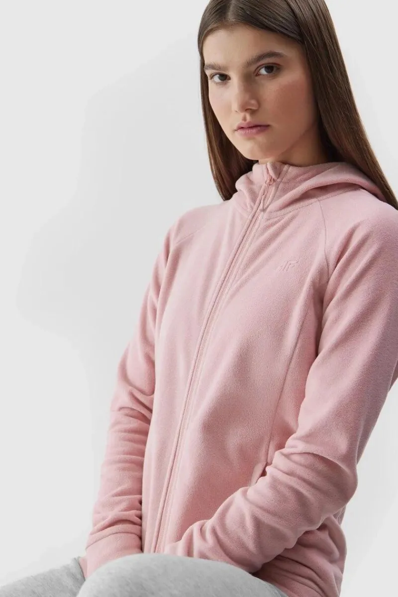 Bluzy Damskie|Odzież 4F>4F Polar Damski Z Kapturem AW23TFLEF147-65S Różowy