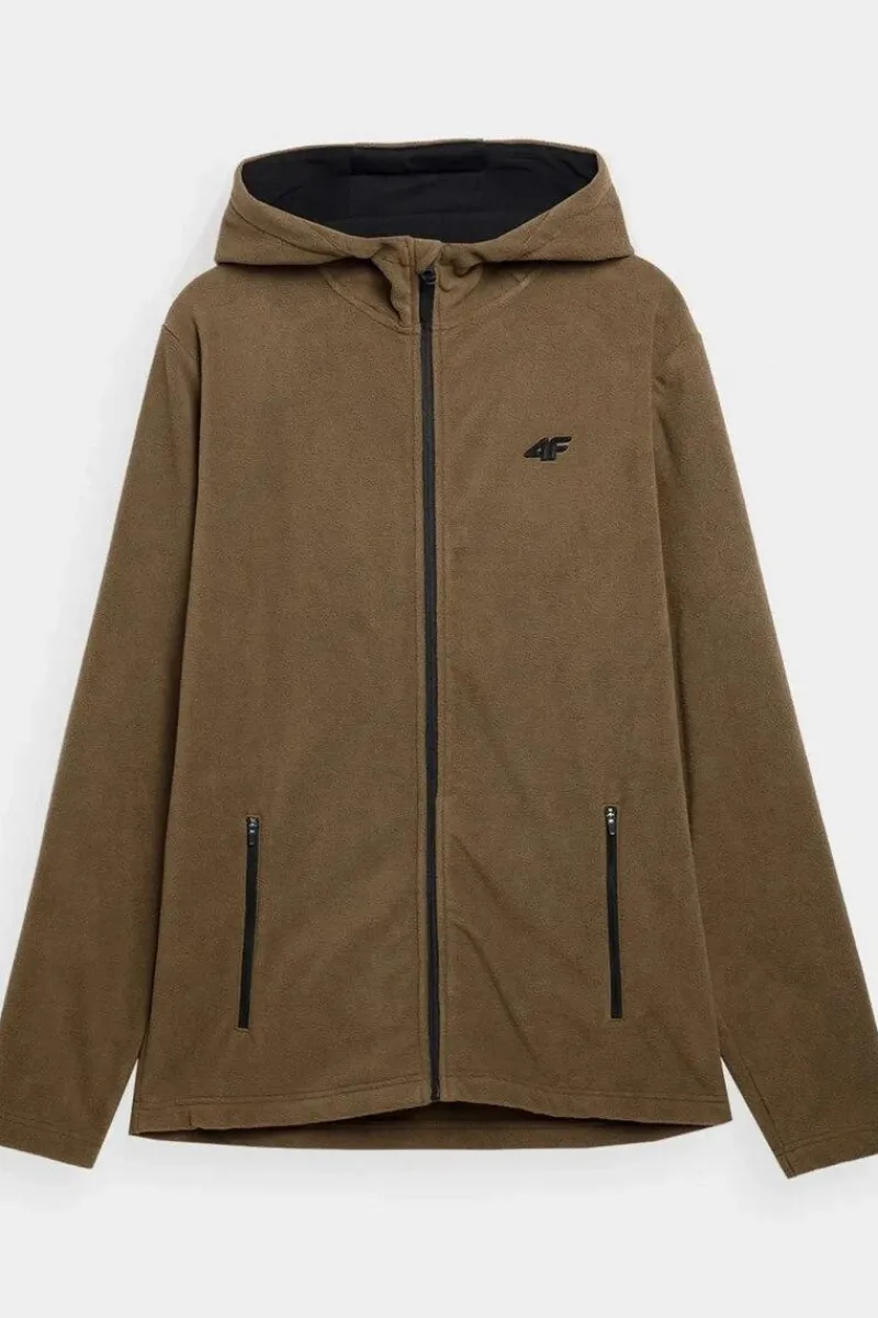 Bluzy Męskie|Odzież 4F>4F Polar Męski Z Kapturem AW23TFLEM121-82S Brązowy