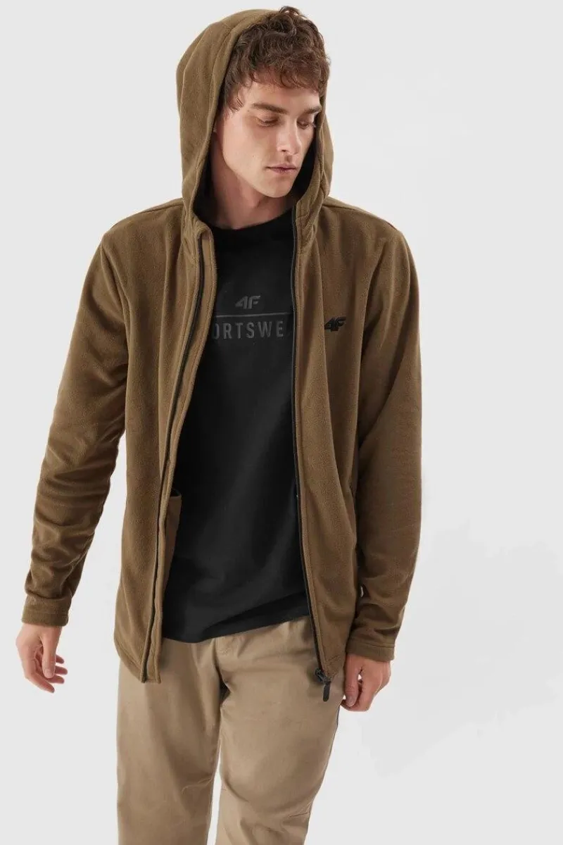 Bluzy Męskie|Odzież 4F>4F Polar Męski Z Kapturem AW23TFLEM121-82S Brązowy