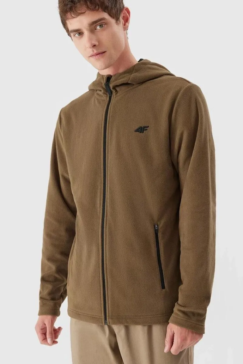 Bluzy Męskie|Odzież 4F>4F Polar Męski Z Kapturem AW23TFLEM121-82S Brązowy