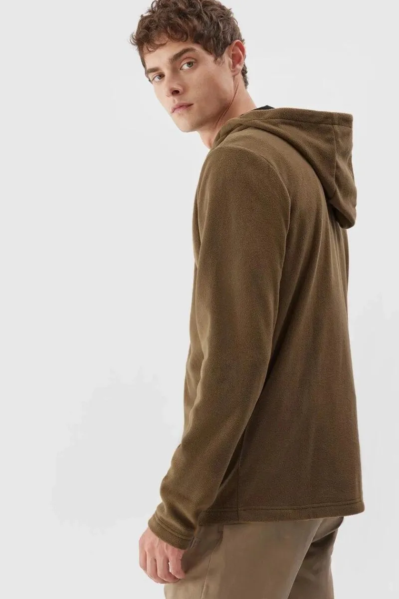 Bluzy Męskie|Odzież 4F>4F Polar Męski Z Kapturem AW23TFLEM121-82S Brązowy