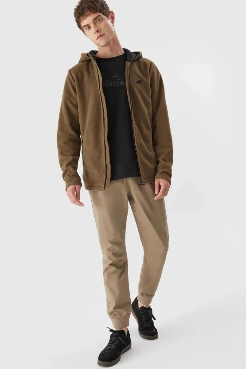 Bluzy Męskie|Odzież 4F>4F Polar Męski Z Kapturem AW23TFLEM121-82S Brązowy