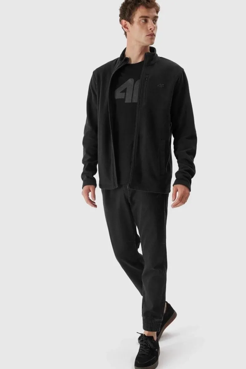 Bluzy Męskie|Odzież 4F>4F Polar Męski Ze Stójką Regular AW23TFLEM122-21S Czarny