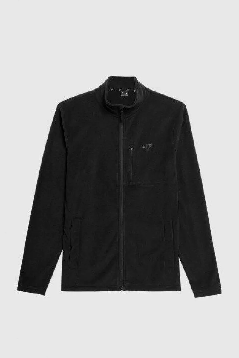 Bluzy Męskie|Odzież 4F>4F Polar Męski Ze Stójką Regular AW23TFLEM122-21S Czarny