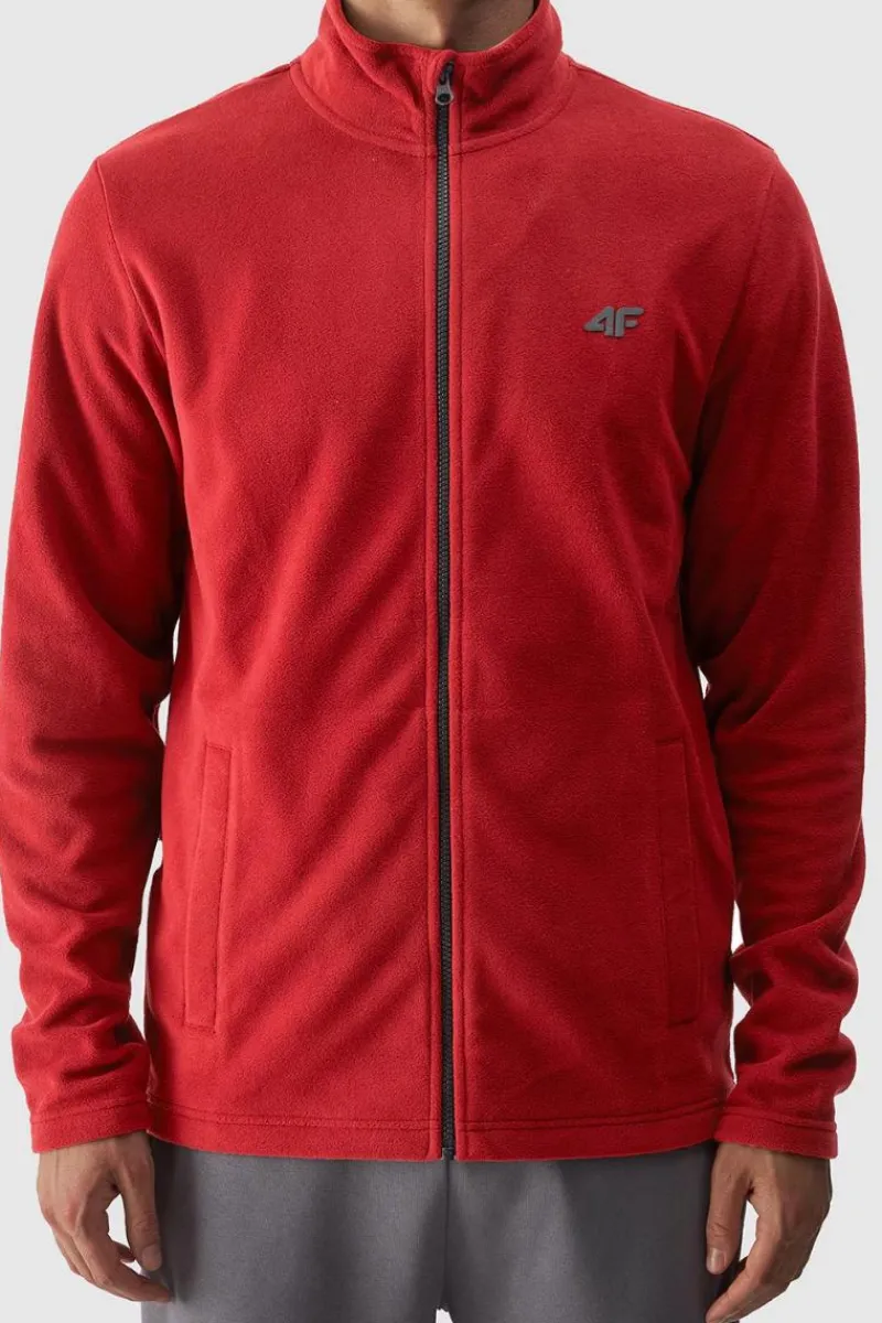 Bluzy Męskie|Odzież 4F>4F Polar Męski Regular Ze Stójką WMM00TFLEM289-60S Czerwony